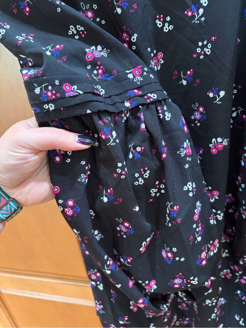 Lane Bryant | Black Floral V-Neck Long-Sleeve Blouse - Picture 3 of 8